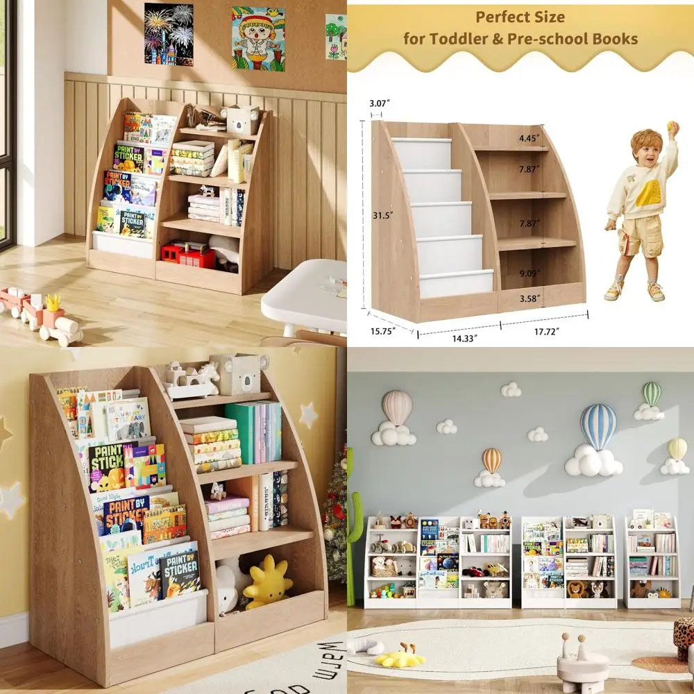 

4-Tier Wooden Kids' Bookshelf for Rooms, Nursery, and Play Areas
