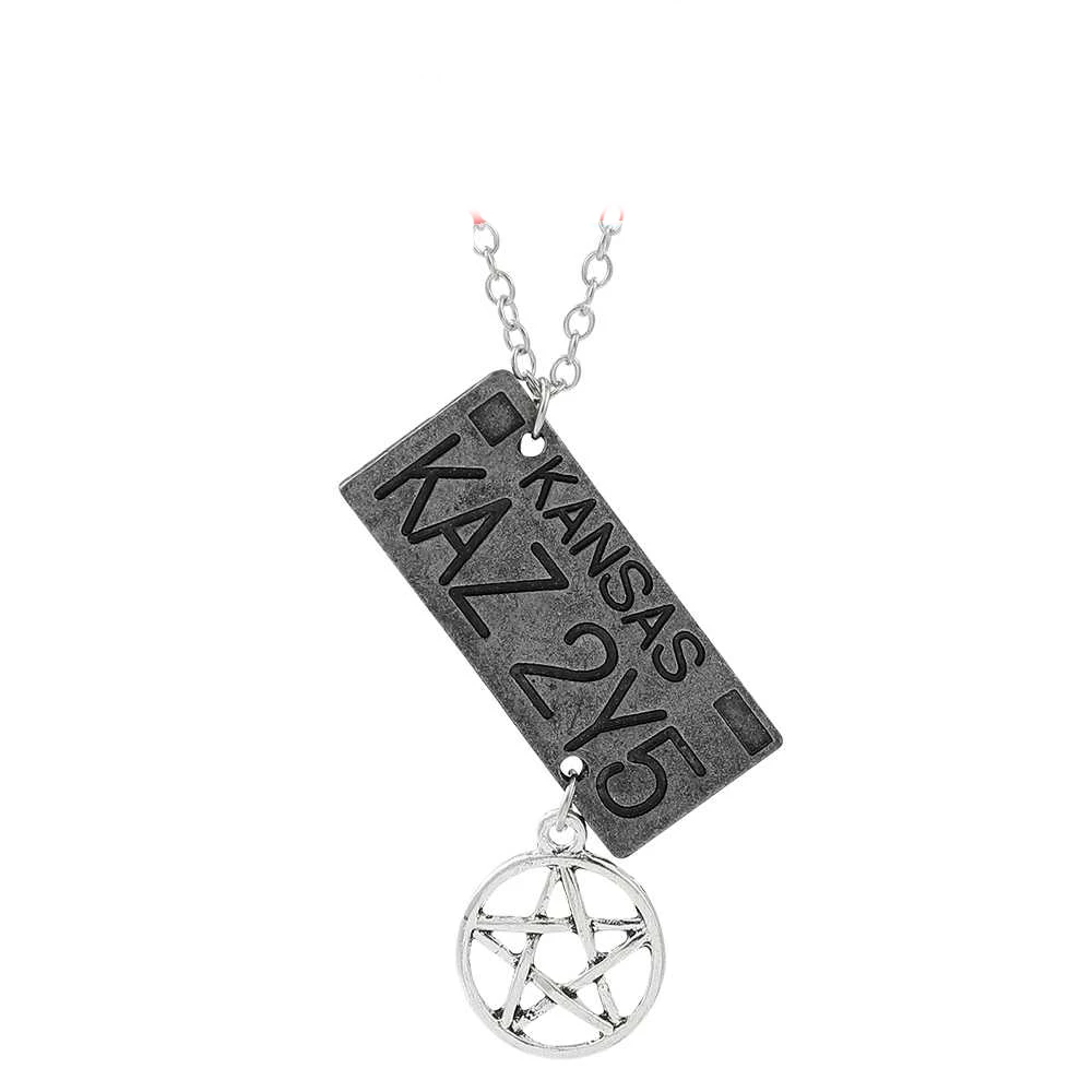 Supernatural License Plate KANSAS KAZ 2Y5 Necklaces Dean Sam Winchester Pentacle Pentagram Amulet Pendant Necklace