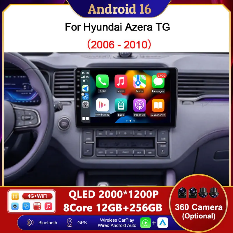 For Hyundai Azera TG 2006 - 2010 Car Multimedia Player 9 inch Head Unit Touch Screen IPS DSP Stereo Wireless CarPlay Autoradio