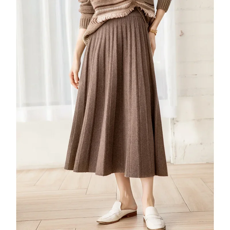 aliaga high-end women\'s winter knit cozy quality 100% cashmere pleat skirt