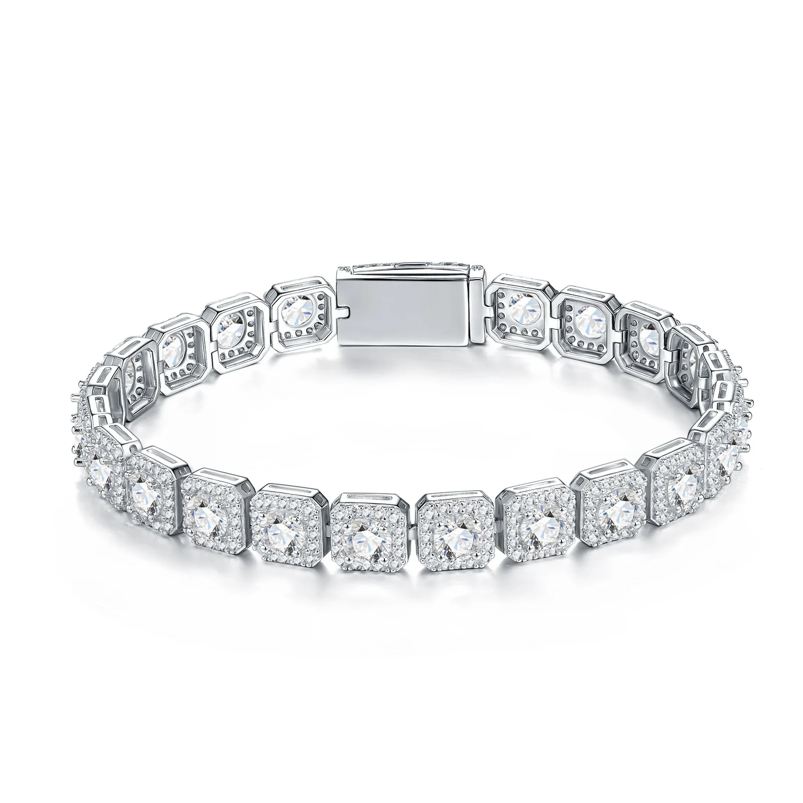 

Sugar Cube Moissanite Tennis Bracelet, S925 Silver Square Halo Design, D Color VVS1 Sparkling Luxury Jewelry for Women