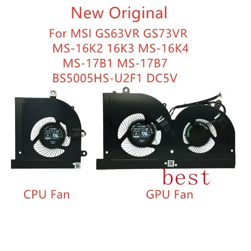 New Original laptop CPU cooling fan for MSI gs63 gs63vr gs73 gs73vr MS-16K2 16k 3 MS-16K4 MS-17B7 aldc5v