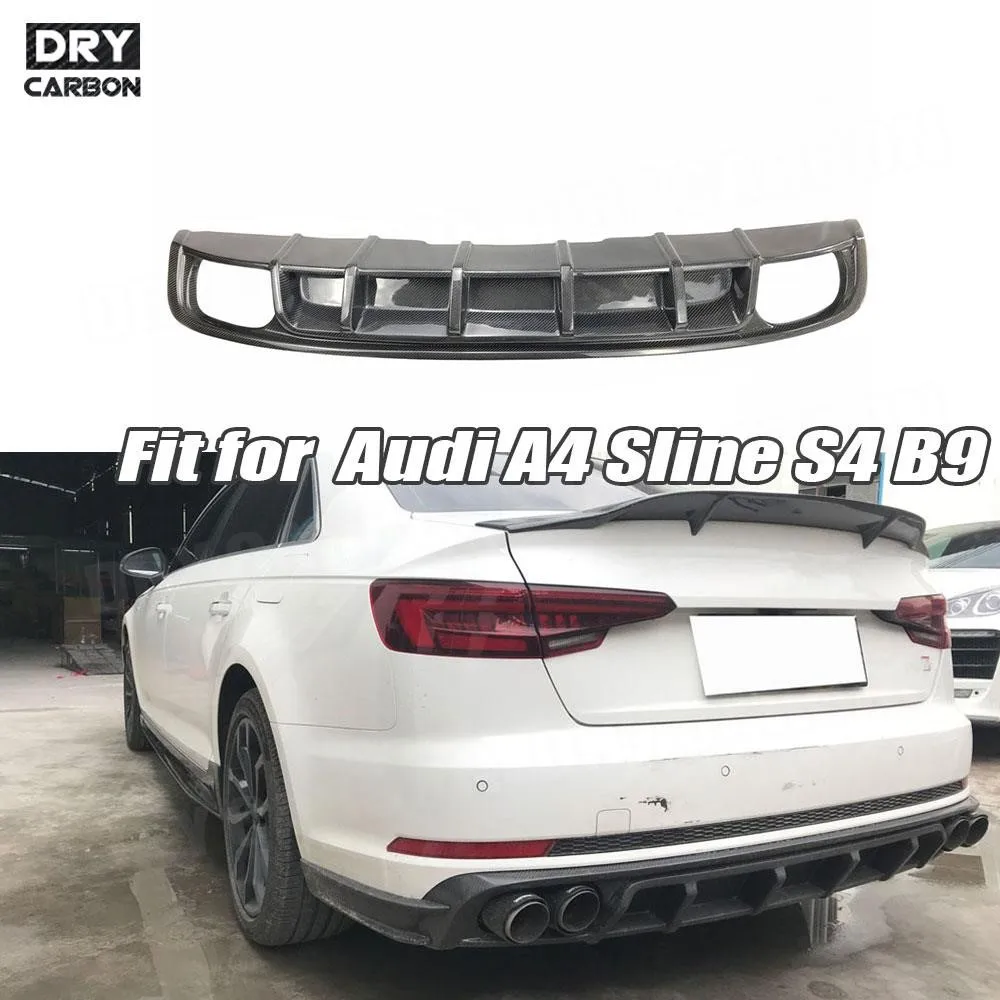 

Carbon Fiber Rear Diffuser Spoiler For Audi A4 Sline S4 B9 2017 2018 Rear Bumper Lip Aprons Guard Car Accessories