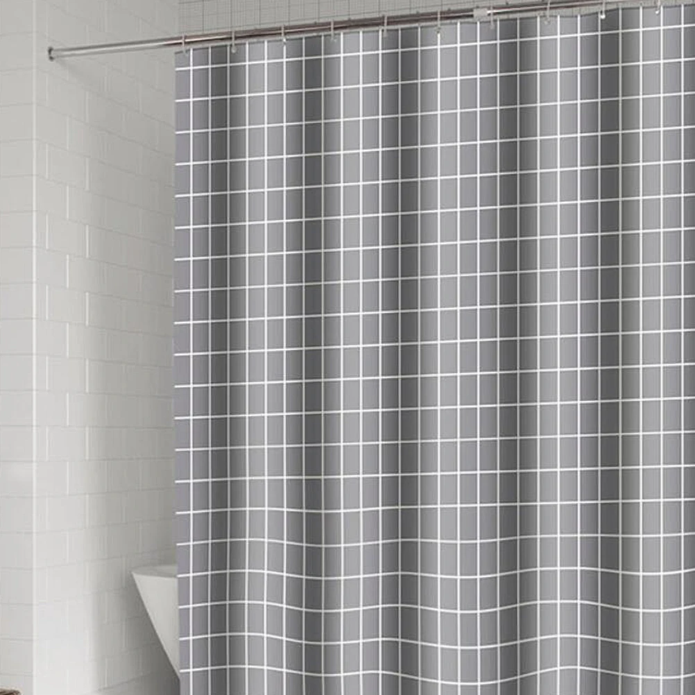

Waterproof Shower Polyester Check Pattern Curtain Material Design Mildewproof Bathroom Decor Check Pattern Curtains