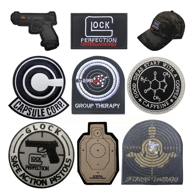 Glock Target Embroidery Patches for Clothing CAPSULE CORP Hook&Loop Tactical Armband Morale Badges on Backpack Sticker