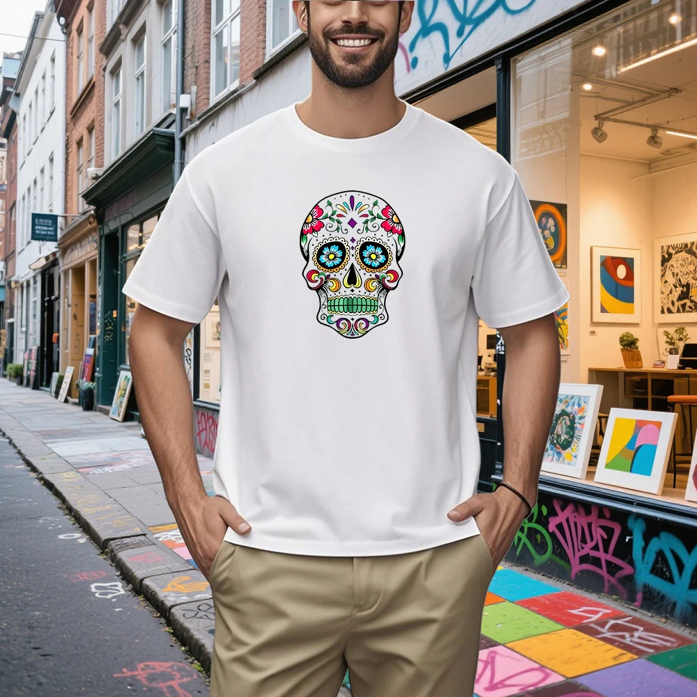 Men's T-shirts High Quality 100% Cotton Street Style Loose Cool Skull Print Tops Summer Men T Shirt Casual Short Sleeve For Men