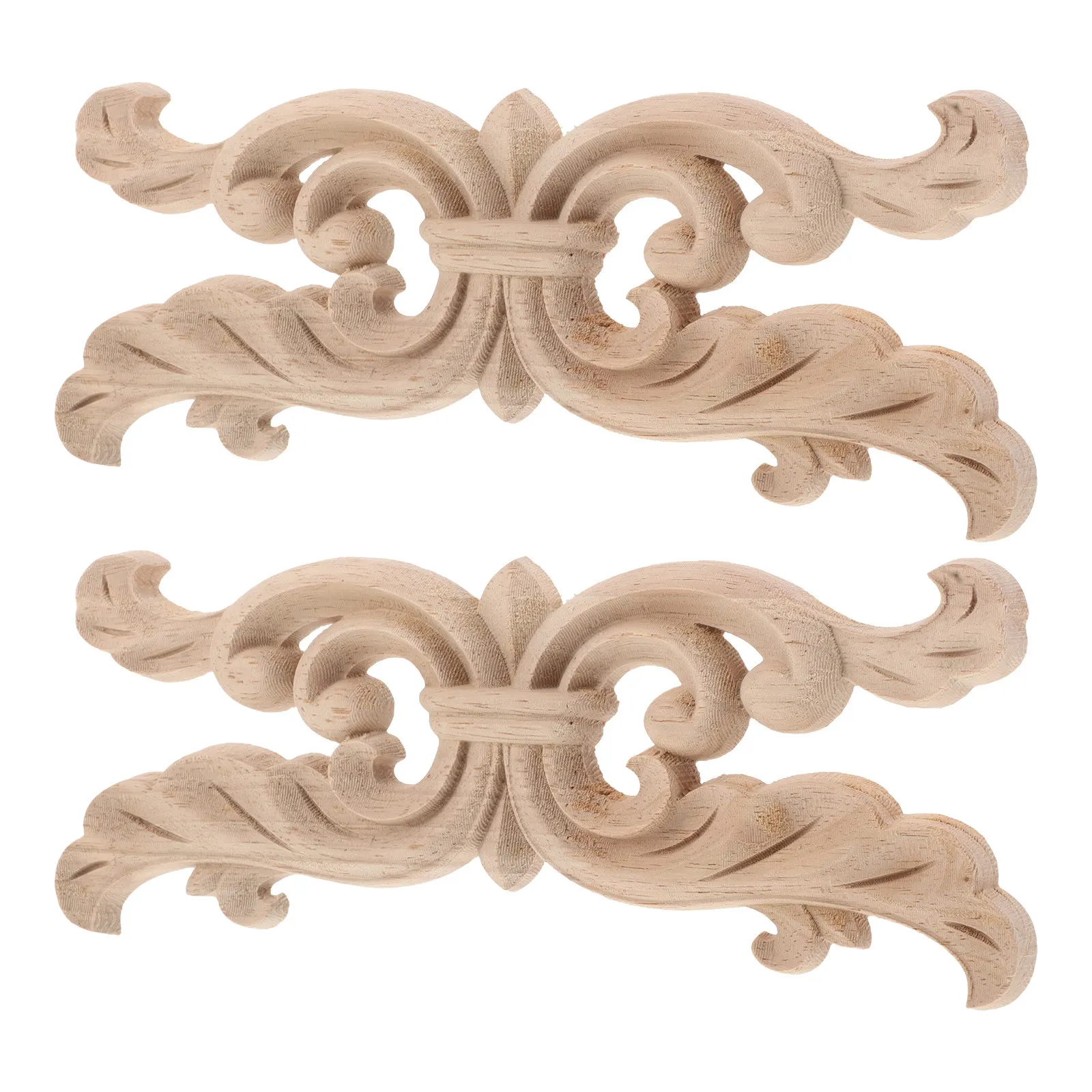 2Pcs Wood Carved Corner Onlay Appliques Unpainted European Design Decorative Wood Decals DIY Furniture Upgrade Wall Cabinet Door