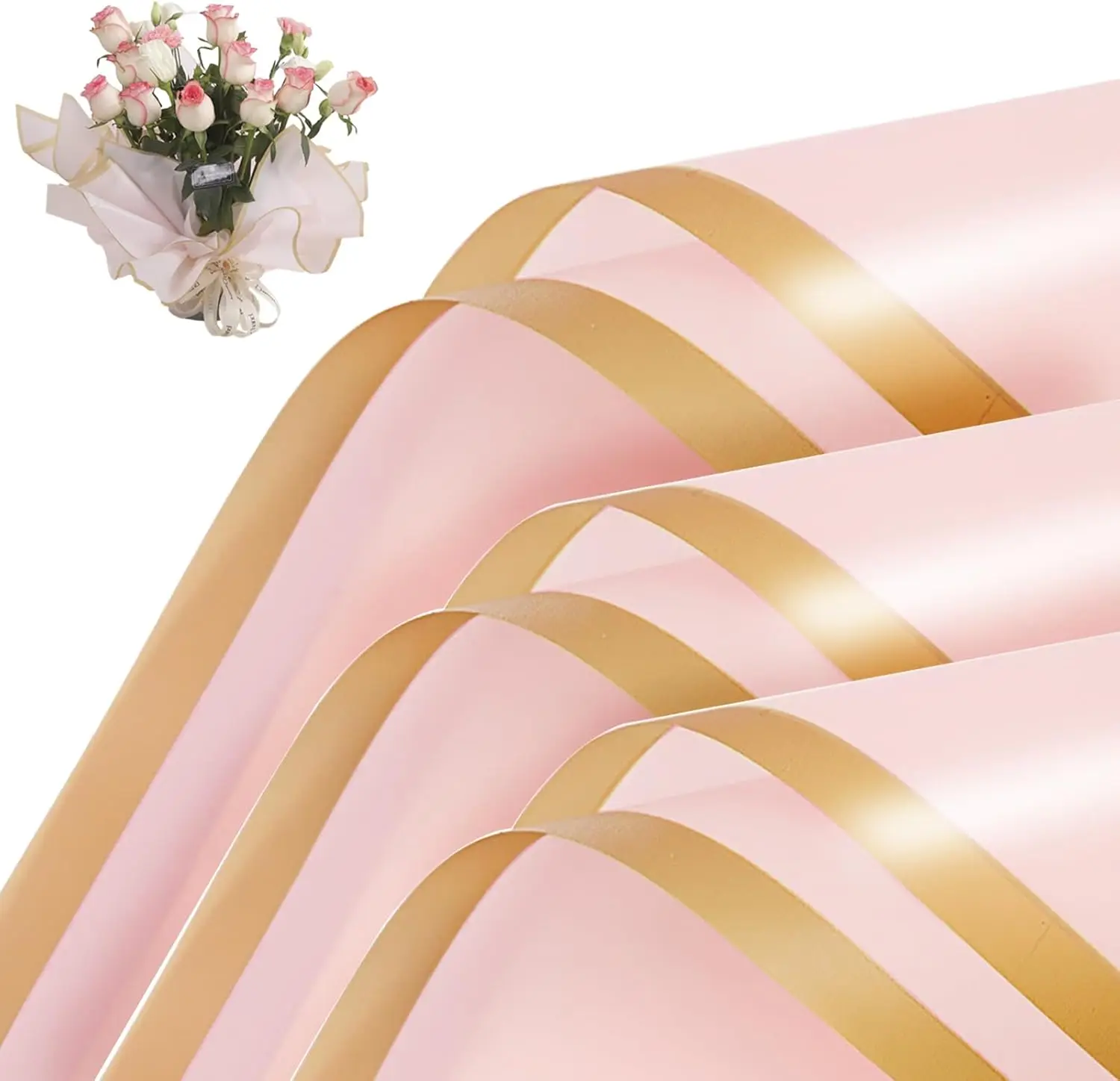 

20 Sheets Waterproof Flower Wrapping Paper, 22.8x22.8 inch, Pink - DIY Bouquet Wrap for Wedding Birthday Gift