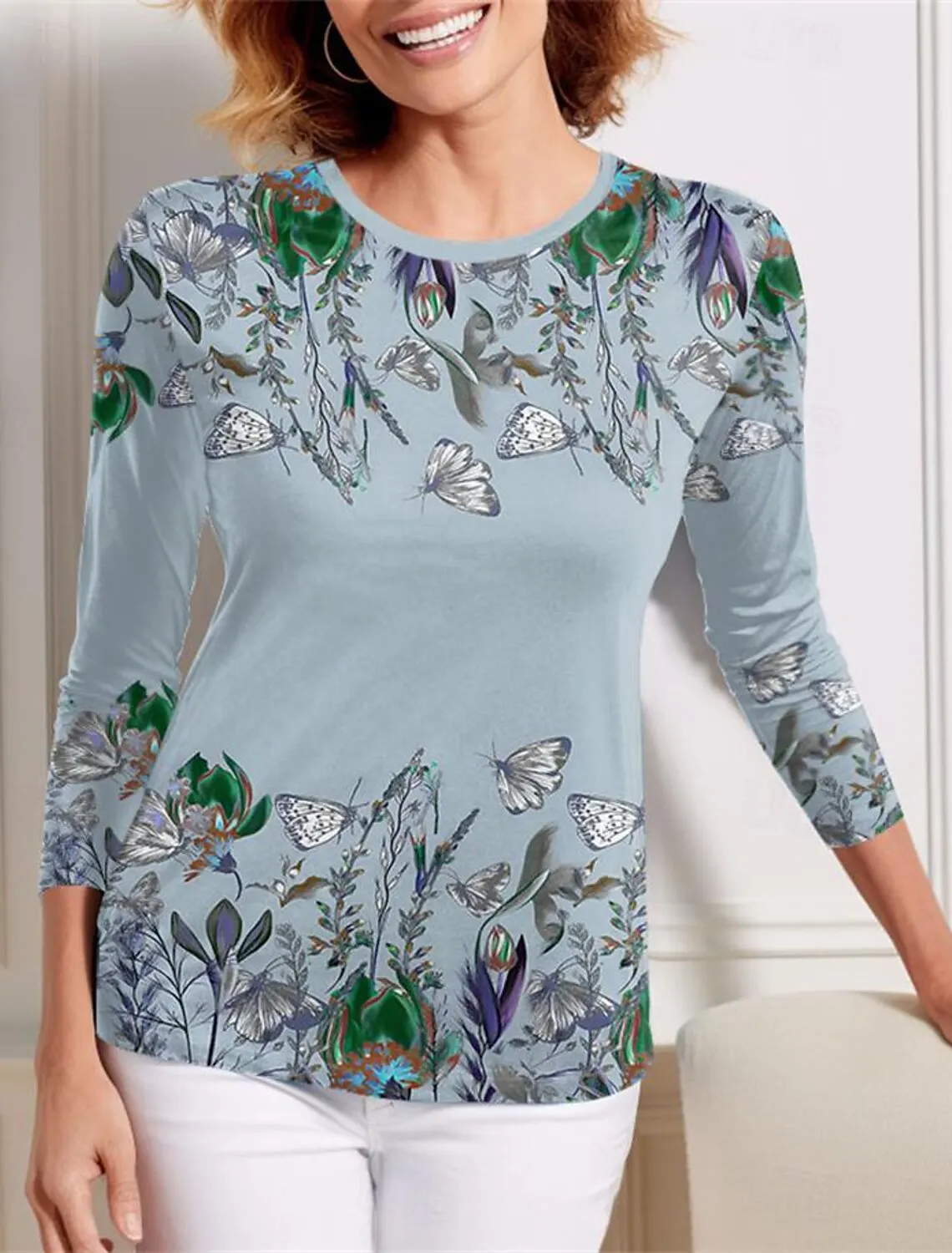 Fashion Women's T shirt Tee Floral Butterfly 3D Print Daily Sweatshirt Casual Long Sleeve t shirt Crew Neck Fall sportswear