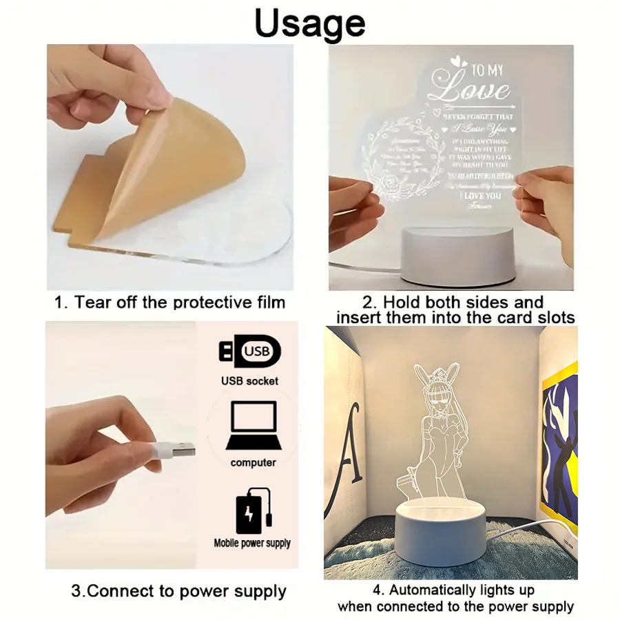 Luz nocturna creativa con personaje de anime 3D alimentada por USB, hogar, mesa, decoración de sala de estar, luz nocturna de regalo de cumpleaños, 1 ud.