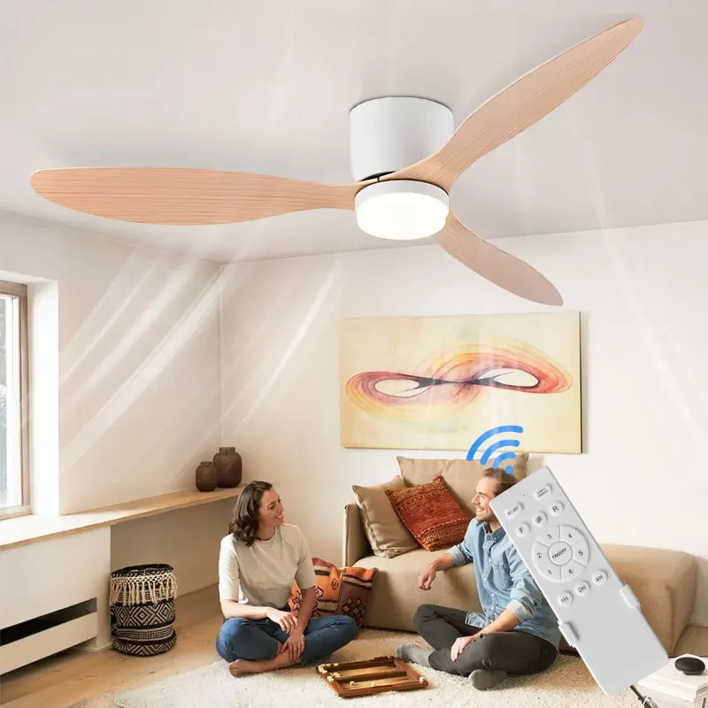 Ventilatori da soffitto a LED da 42/52 pollici per interni con controllo remoto per plafoniere da soggiorno per camera da letto con luce a LED motore a corrente continua nero bianco