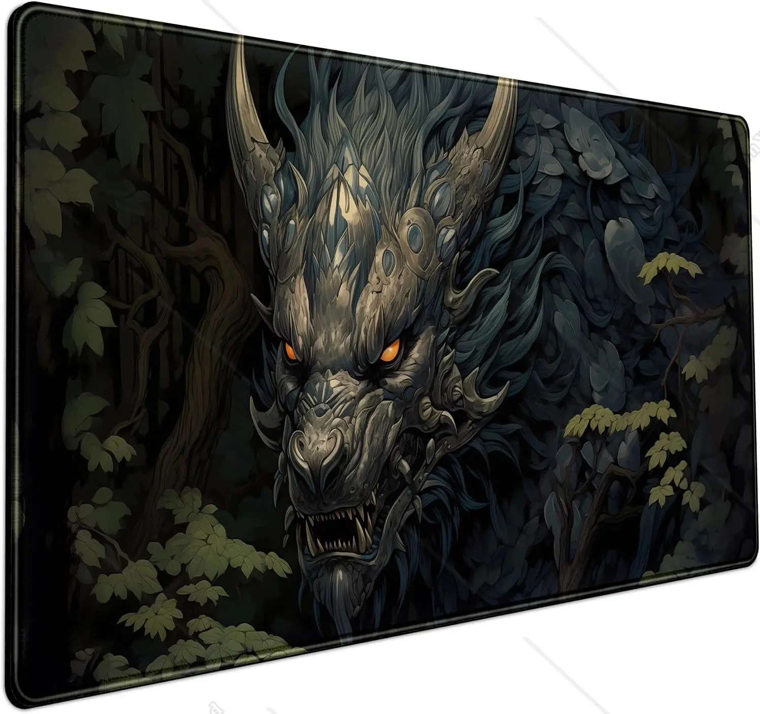 Black Dragon Cool Anime Gaming Mouse Pad Large Home Office Decor with Stitched Edges Non-Slip Rubber Base 31.5x11.8 inch