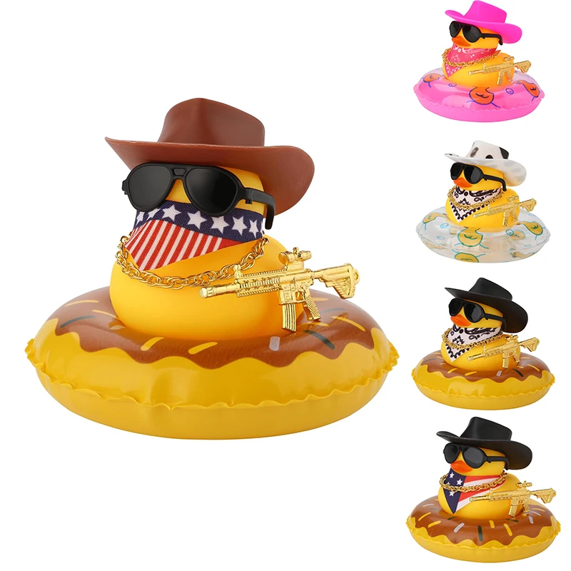 Rubber Duck Car Ornaments Duck Car Dashboard Decorations for Cool Car Accessories with Cowboy Hat Necklace