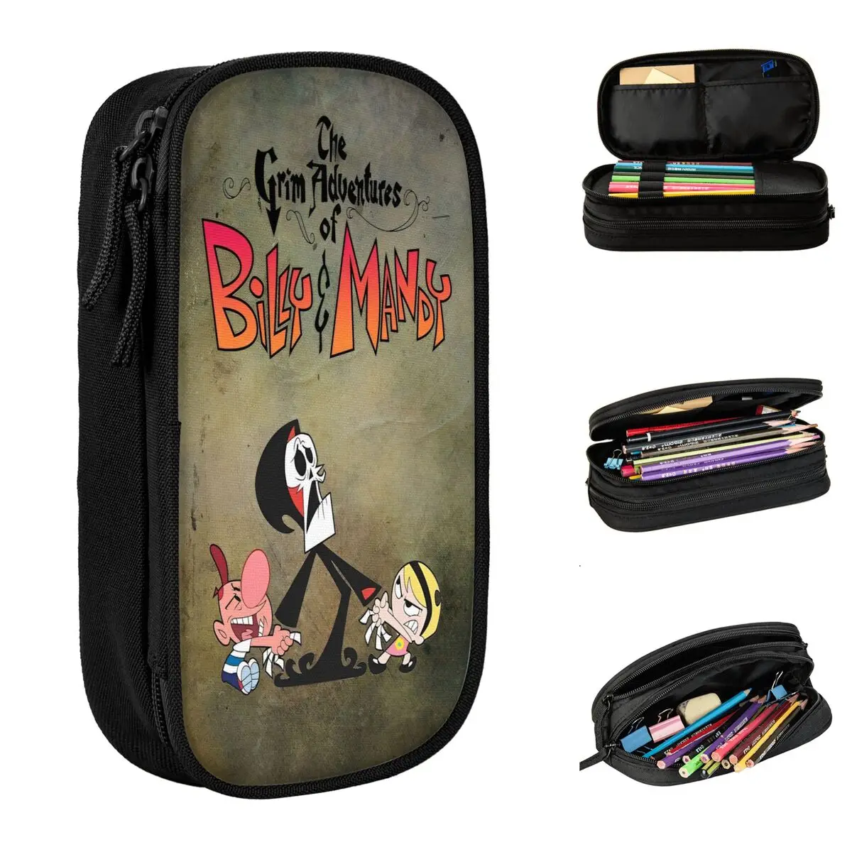 

Billy And Mandy Anime Cartoon Pen Box Double Layer Large-capacity Kids School Supplies Pencilcase Amazing Gift