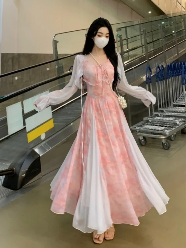 

plus Size Floral Print Halter Dress Women's Summer New Waist Cinching Belly Covering A-Line Skirt Commute Style High Waist Lo...