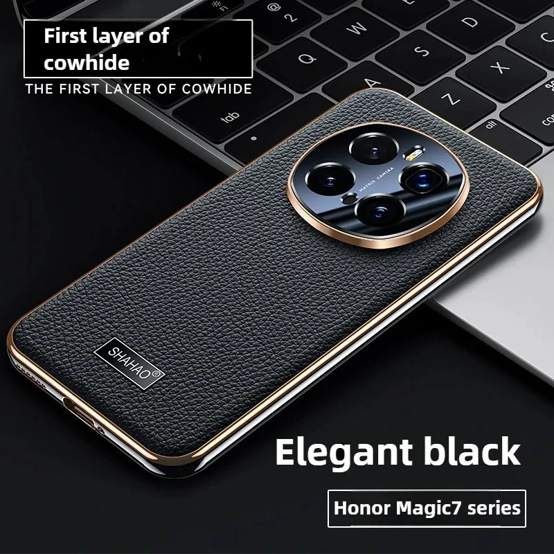 

Genuine Leather for Honor magic 7 Pro Case Lens protective Cover for magic6Pro crocodile pattern,oil-waxed