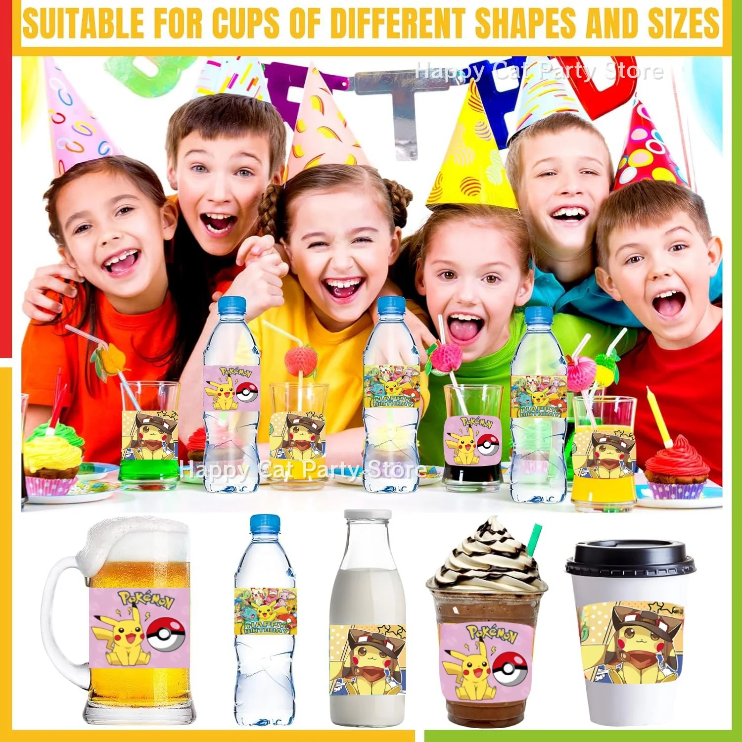 Pokemon Water Bottle Label Birthday Decor Pikachu Candy Wrapper Sticker Wine Labels DIY Bottle Water Cup Kid gift Party Supplies