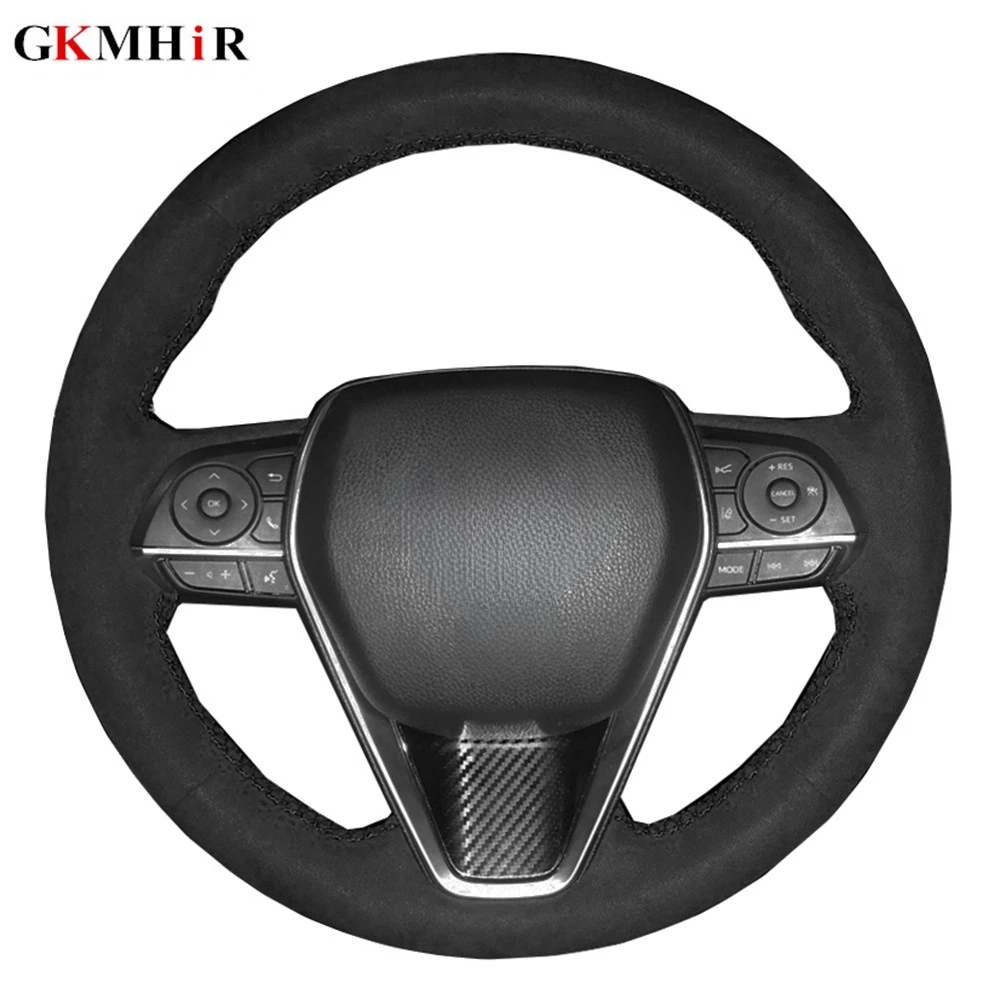 Cubierta negra para volante de coche, envoltura de cuero de gamuza trenzada para Toyota Camry 2018-2019 Avalon 2019 RAV4 2019 Corolla 2019-2020
