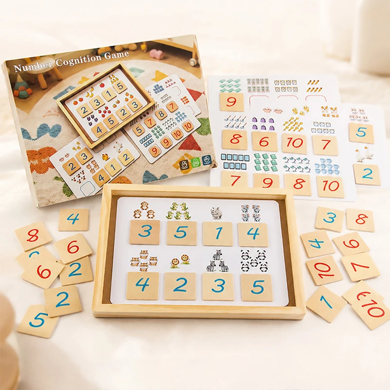 Kid Wooden Number Matching Game Montessori Early Education Counting Cognition Flash Card Math Learn Toys Preschool Teaching Gift