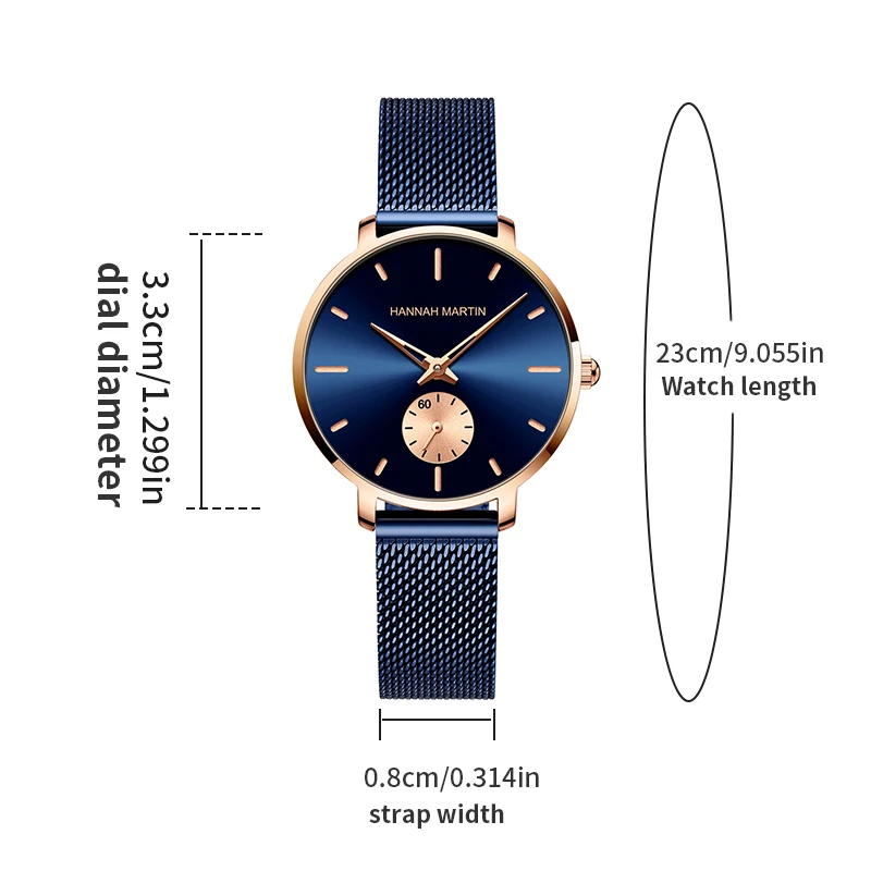 2021New Simple Fashion Ladies Watch Blue Stainless Steel Mesh Belt Small Second Hand RoseGold Case Quartz Waterproof Women Watch