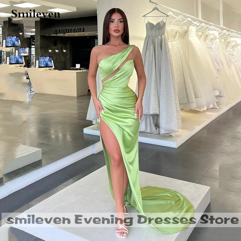 Smileven Avocado Green Mermaid Evening Dress One shoulder Sleeveless Robe De Soiree Prom Dresses Side Split Evening Gowns 2022