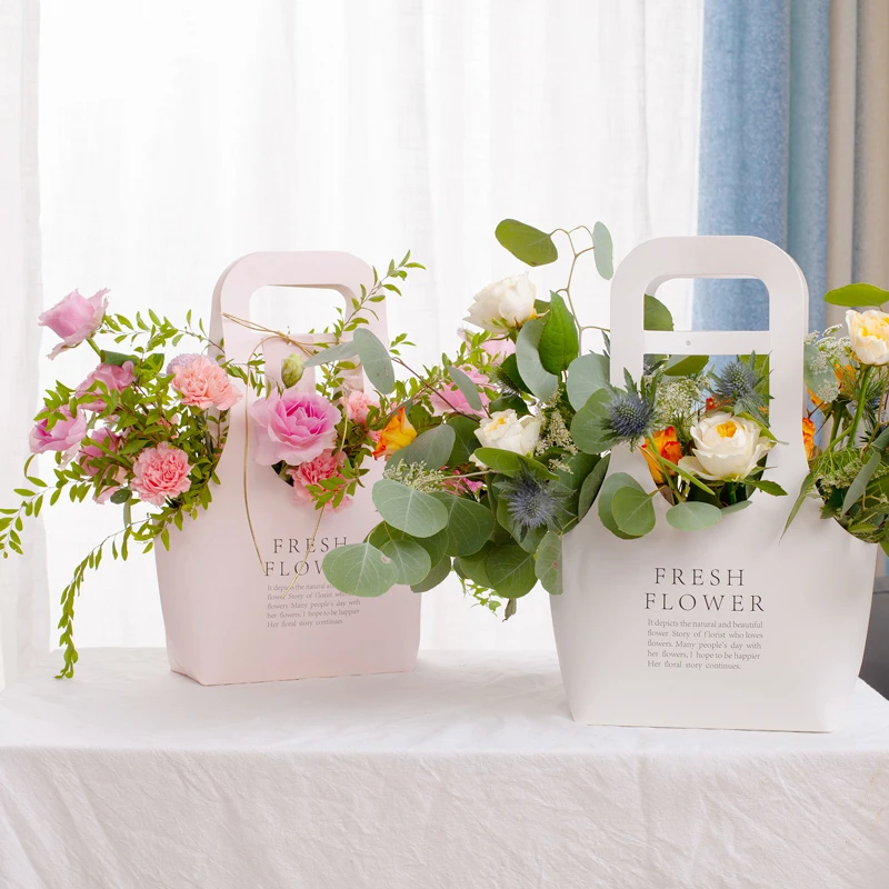 Korean Portable Flower Box, Kraft Paper Flower Bouquet Arrangement Packaging Bag, Creative Waterproof Gift Bag, 5Pcs