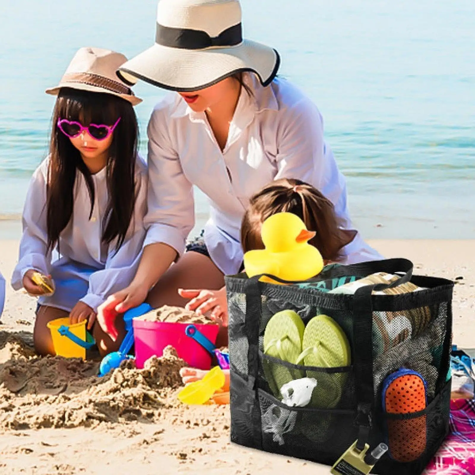 Mesh Beach Tote Handbag Storage Casual Tote Multifunctional Luggage Bag Travel Tote Bag for Outdoor Party Spring Work Shopping