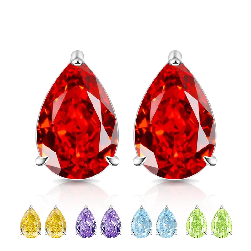 925 Sterling Silver Stylish Simple Ice Flower Cut Pear Zircon Stud Earrings Birthday Party Anniversary Gift Ladies Jewelry