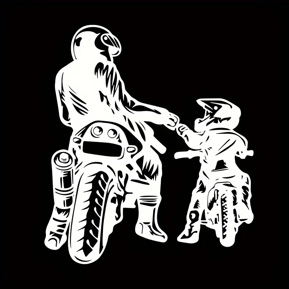 2D Flat Parent-child Time Father-son Rider Vinyl Car Stickers, Fun Decals for Auto Car Styling Exterior Decor Accessories