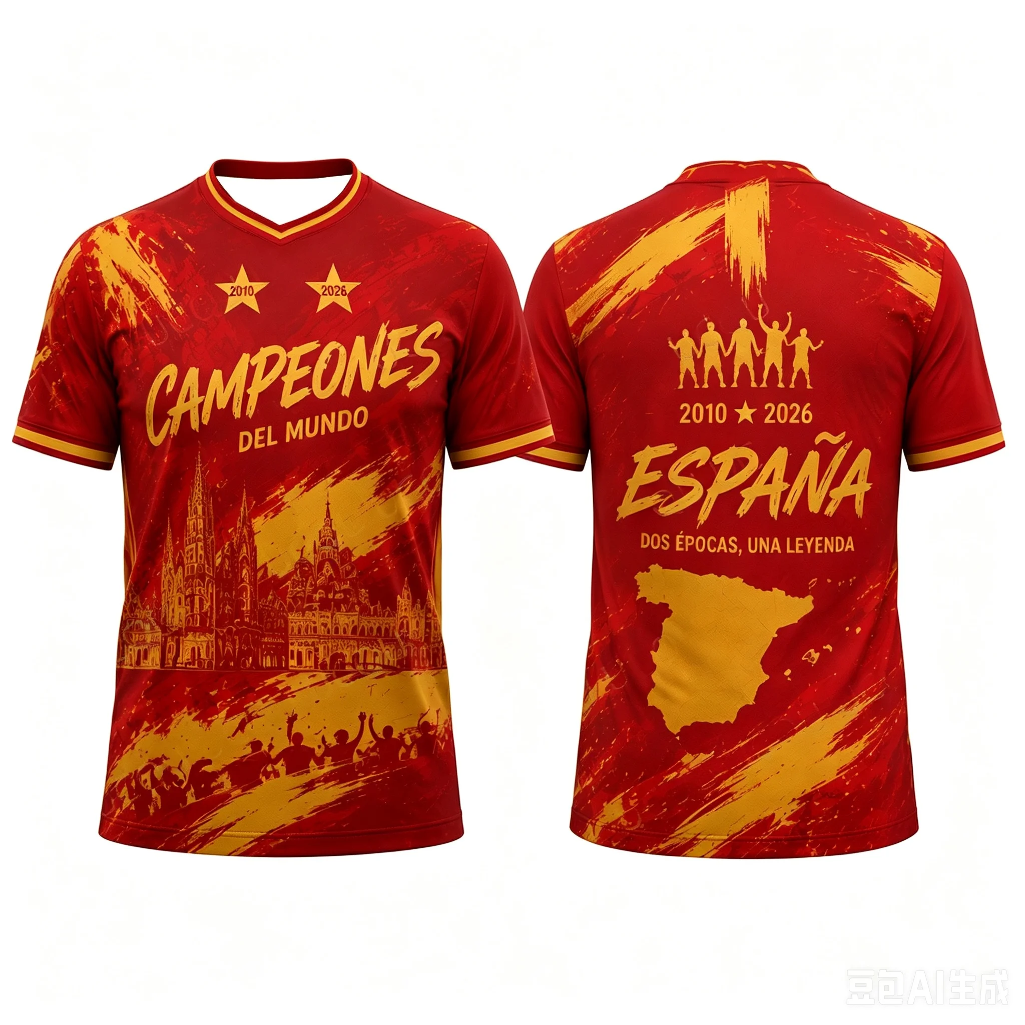 Spanien Champions 2010-2026 Tribute Trikot Rot-Gold Fußball-Fan-Shirt Unisex Kurzarm Fußball-Sport-Geschenk Familien-Matching Y2K – Detail 5