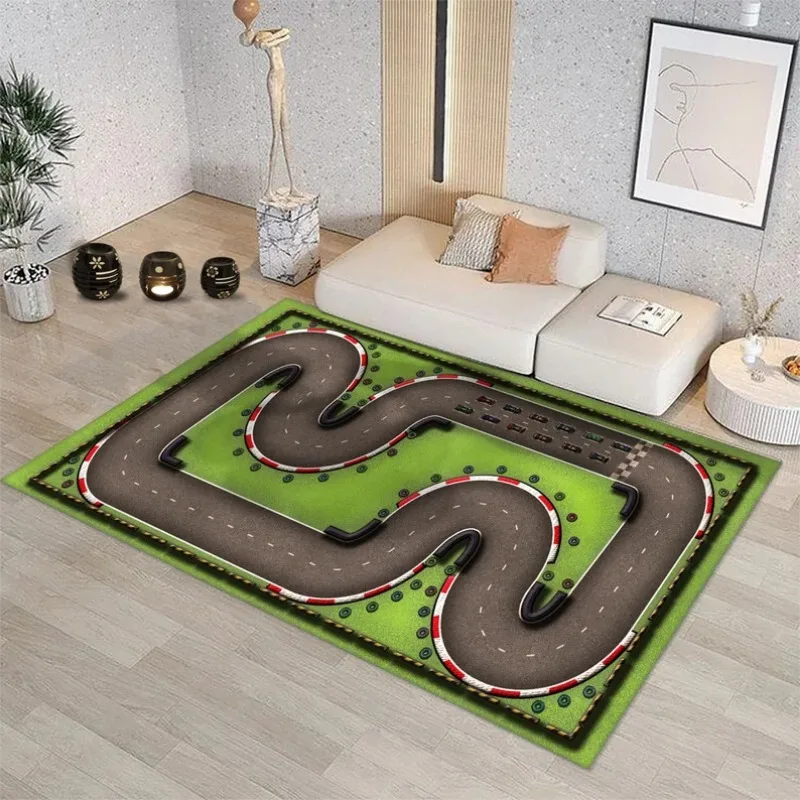 Racing Car Track Rug Speedway Rug Kids Room Decoration Popular Rug for Bedroom Bedside Floor Mat Washable Children Crawling Mat