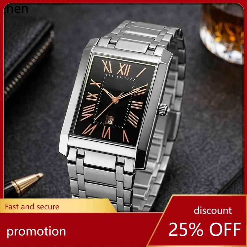 YFY  couple watches: minimalist, stylish, trendy, waterproof, stainless steel, square display, calendar, gift-worthy, elegant
