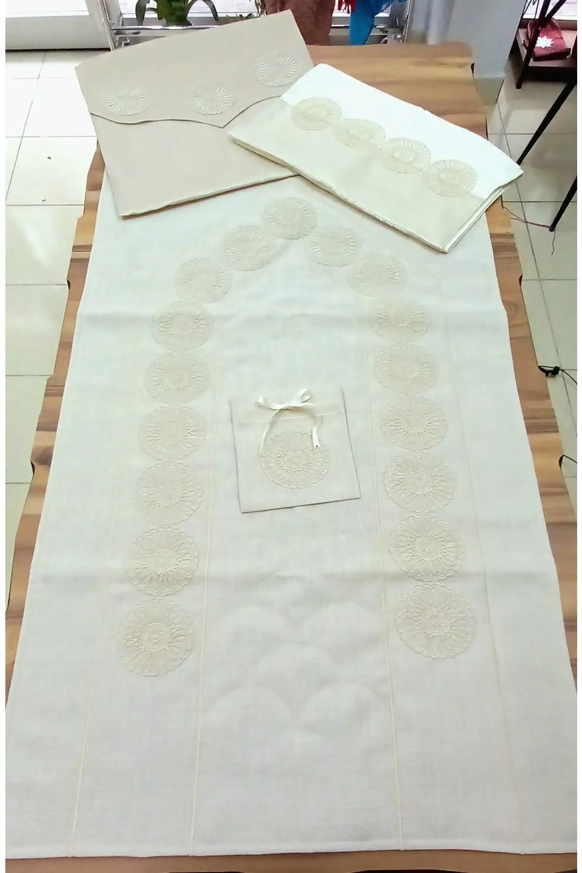 DOLBOVI hand emek linen Seccade 4 piece dowry set Meditation Rug