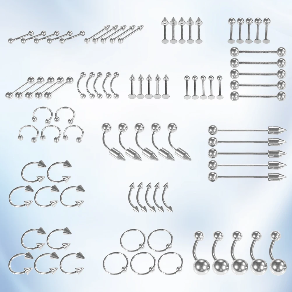 

1 set Nose Stud Jewelry Piercing Assortment Body Mix Lip Labret Belly Button Ring Tongue Piercing Stainless Steel for Party