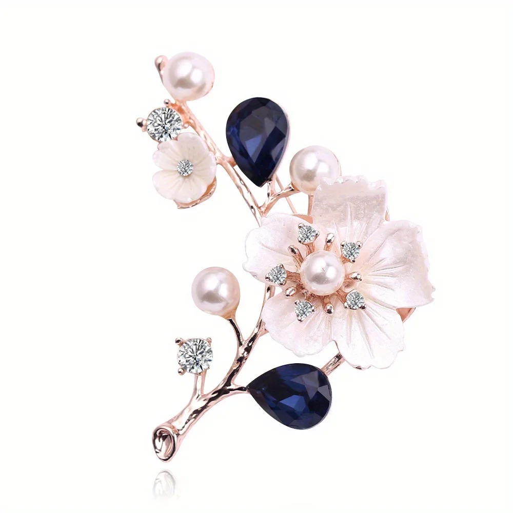 High Quality Shell Pearl Flower Brooches for Women Elegant Fashion Pin Crystal Wedding Jewelry