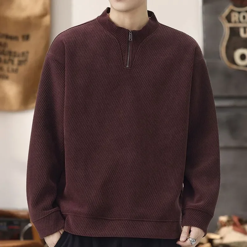 

Men's High End Texture Stand Collar Hoodie New Autumn Winter Loose Half Zip Casual Minimalist Versatile Pullover Top