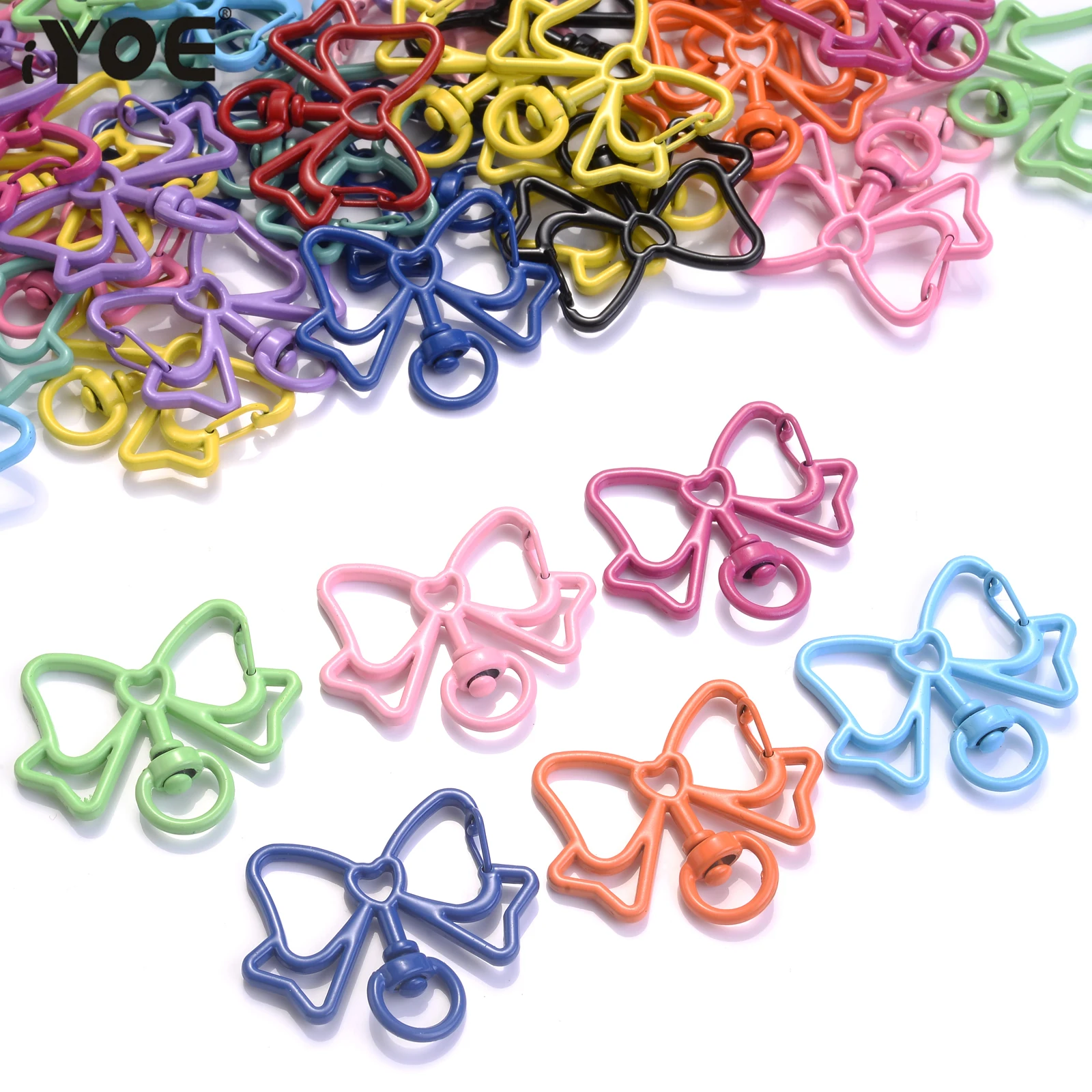 5pcs 33x39mm Bowknot Shape Spring Lobster Clasps Metal Mix Keychain Clasps Hook For Diy Keyring Bag Doll Pendant Jewelry