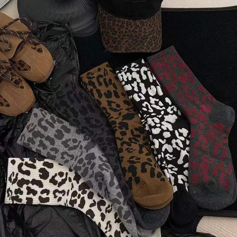 Women's Socks Encore Red Fashion Personality Retro Leopard-print Autumn Winter High Elastic Long Waist Pile Female Street Wear