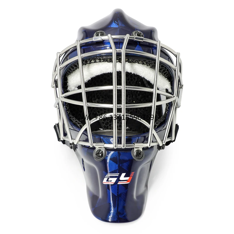 

3D Printed Liner Checkered Weave Carbon Fiber Ice Hockey Goalie Helmet with 4.8 Wire Diameter Stainless Steel Cat-eye Cage