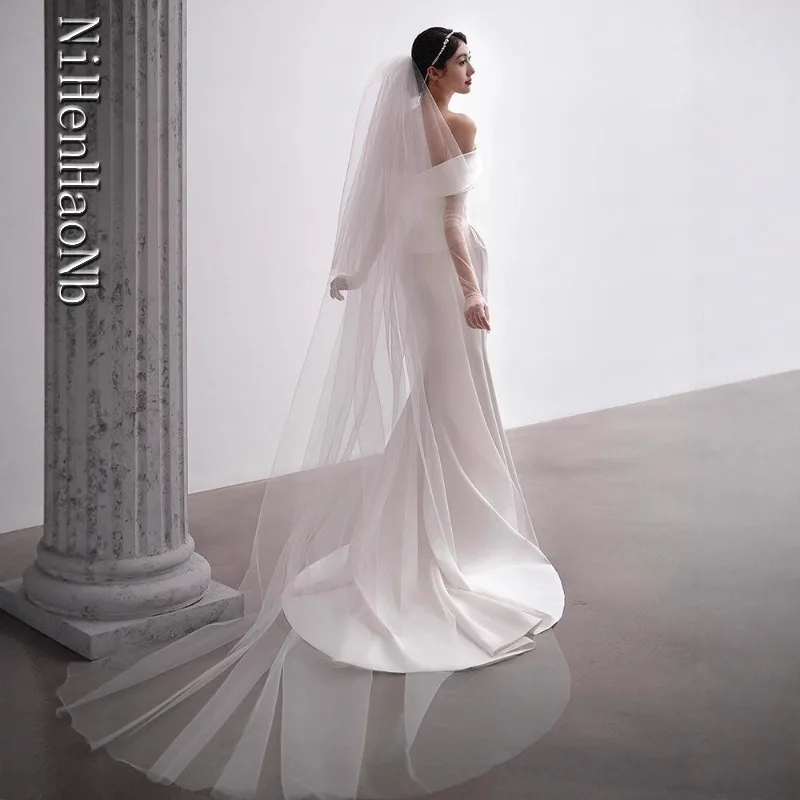 الفرنسية كلمة واحدة الكتف فستان الزفاف الخفيف العروس ذيل السمكة فستان فاخر الراقية مزاجه الساتان ترحيب