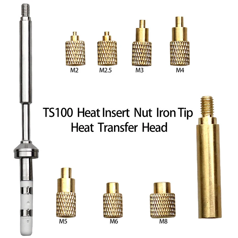 Heat Insert Nut Iron Tip TS100 Soldering Iron Tip Insert Internal Thread Head M2-M8 Brass Hot Melt Insert Nut Insertion Kit