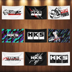 HKS-Bandera para coche, camión, Motor, accesorios, Pancarta, garaje, decoración al aire libre, tapiz, póster, 90x150CM