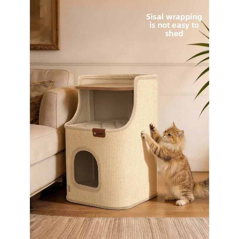 square hemp bucket cat scratching board integrated, small apartment bedside table, household cat climbing frame