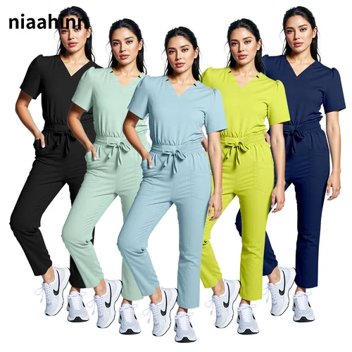 Niaahinn-uniforme de cirugía para enfermera, Tops con cuello en V, pantalones, conjuntos de exfoliación, ropa de trabajo quirúrgica, traje de enfermería para dentista, disfraz de médico de Hospital para mujer