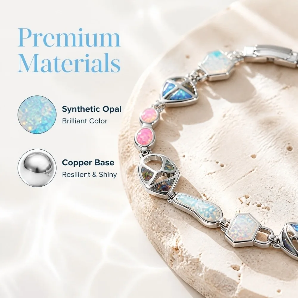 Lab Created Opal Opal Bracelet Rainbow Fire Synthetic Opal Link Bracelet Colorful Opal Geometric Women Jewelry Daily Jewelry