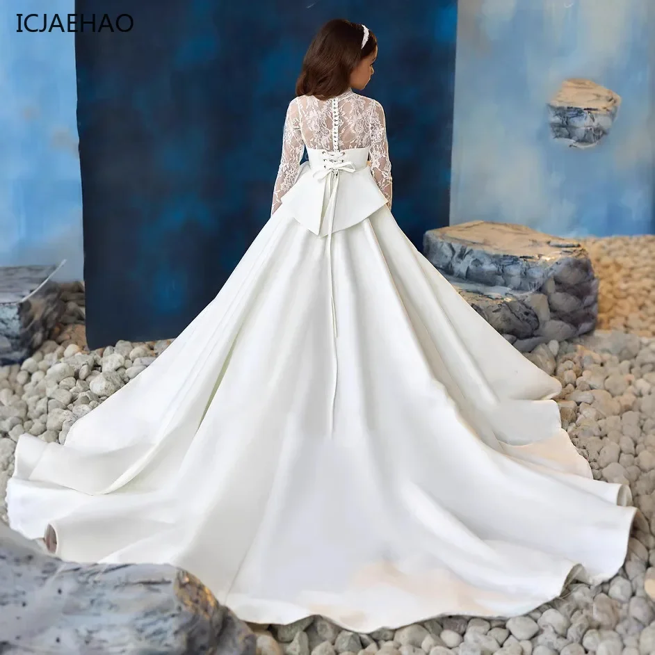 Kids Dress Baby Princess Gown Girls Puffy Tulle Evening Dresses Piano Gown Party Clothes for Girl Performance Outfit Train White