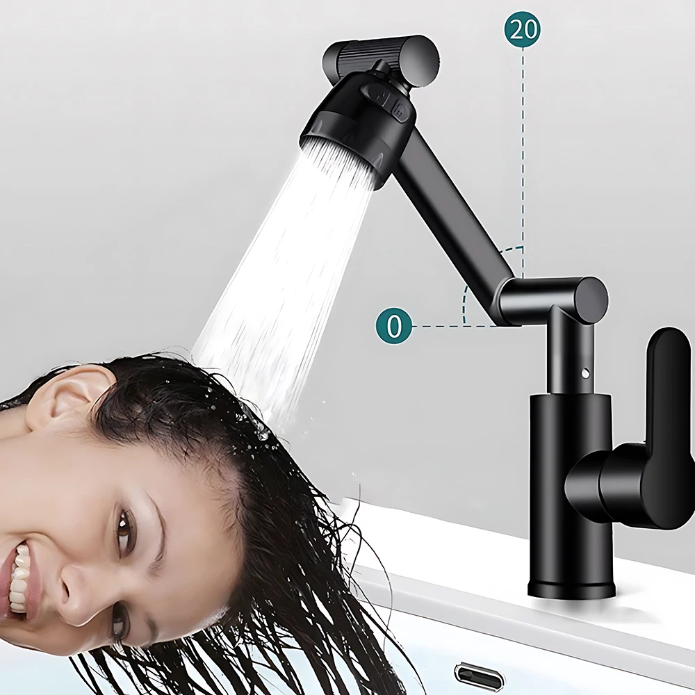 Mechanical Arm Universal Faucet Bathroom Kitchen Splashproof Faucet Bathroom Countertop Basin Hot and Cold Tap Faucet Accessorie