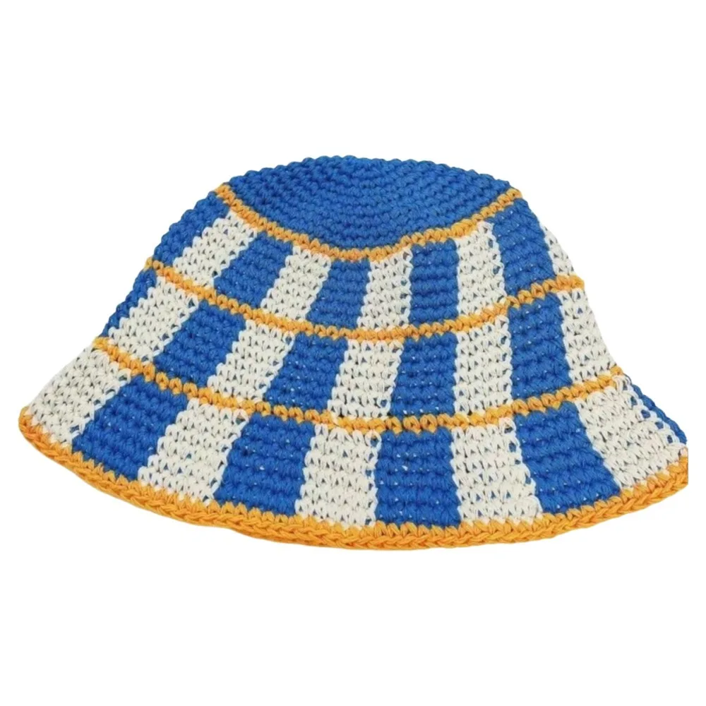 Casual Crochet Striped Bucket Hat Thermal Wool Cold Cap Korean Style Y2K Panama Hat Girl