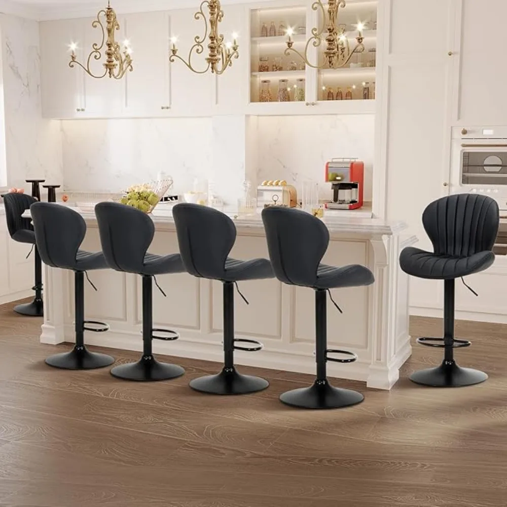 

Bar Stools Set of 6, Swivel Bar Chairs, Adjustable Faux Leather Upholstered Barstools Counter Height with High Backrest for Bar