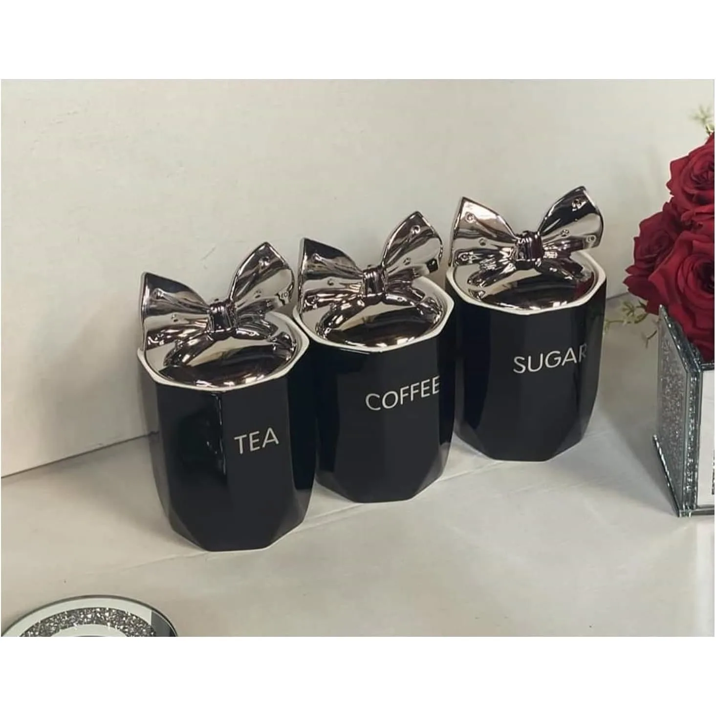 Set of 3 Marble Effect Ceramic Storage Canisters